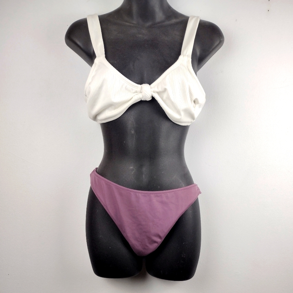 Chic White and Purple Bikini Set